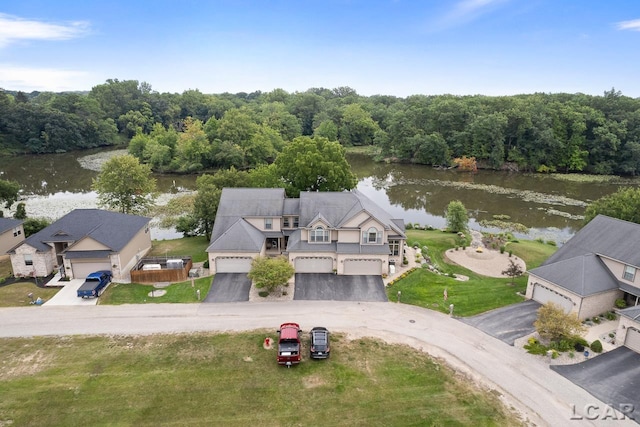 aerial view featuring a water view