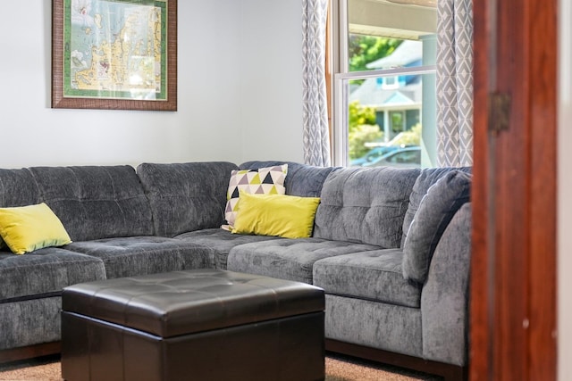 living room with light colored carpet