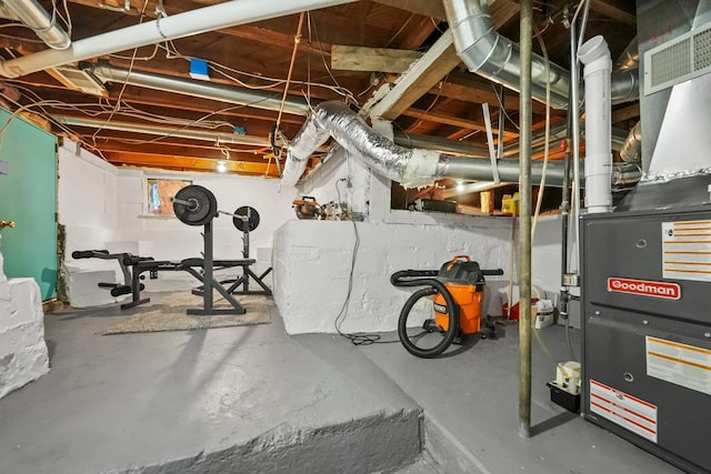 basement with heating unit