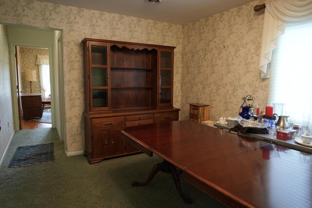 3447 200th Ave, Reed City, MI 49677 - office area featuring wallpapered walls and carpet flooring