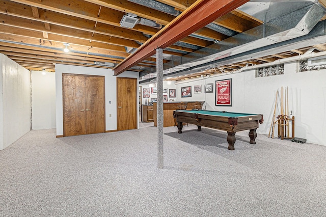 basement with pool table