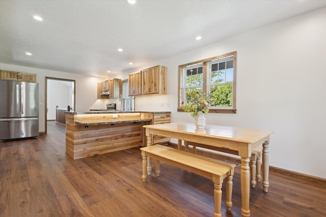 kitchen featuring dark hardwood / wood-style flooring and stainless steel appliances