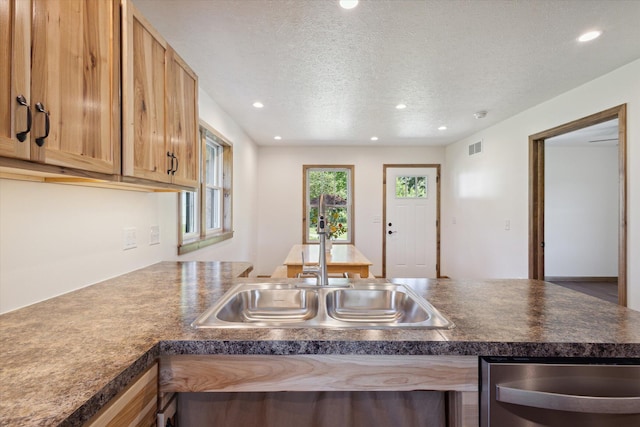 kitchen with dishwasher, sink, and a textured ceiling