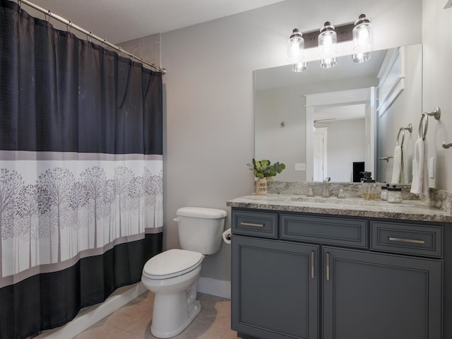 bathroom featuring tile patterned flooring, vanity, and toilet