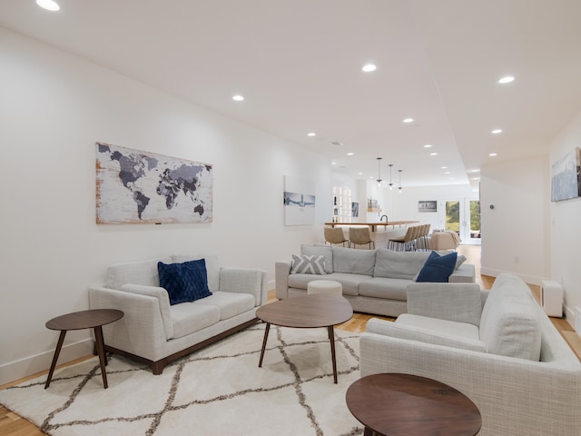 living room featuring light wood-type flooring