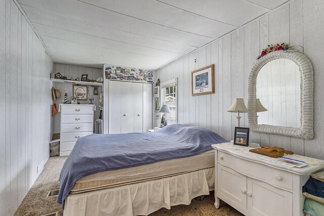 486 Maple Ln, Coldwater, MI 49036 - bedroom with carpet floors, wooden walls, and a closet