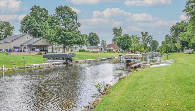 water view featuring a dock