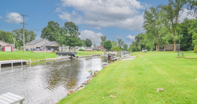 view of water feature with a boat dock