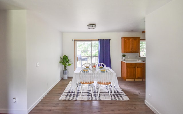 unfurnished dining area with dark hardwood / wood-style flooring and a wealth of natural light