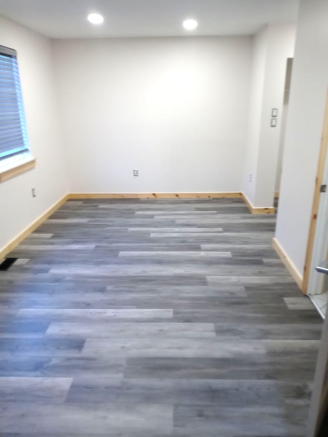 basement featuring dark wood-type flooring