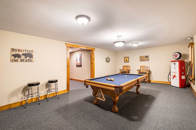 playroom with carpet flooring and billiards