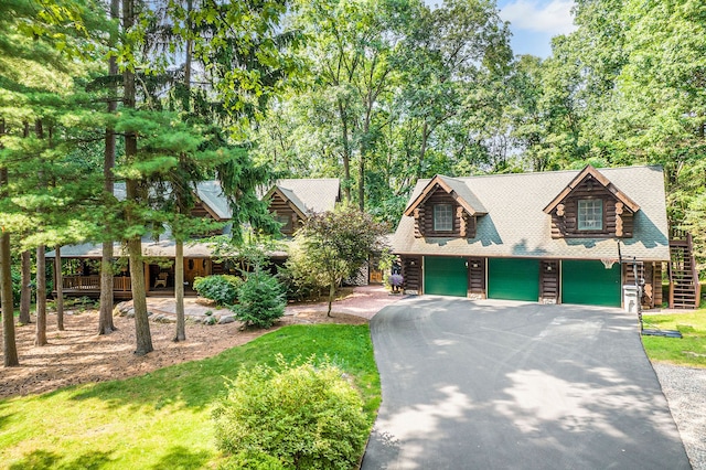 log home with a garage