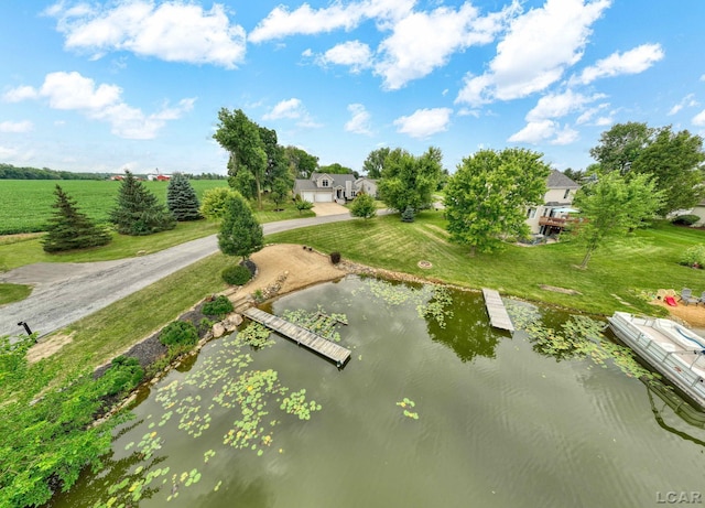 bird's eye view with a rural view and a water view