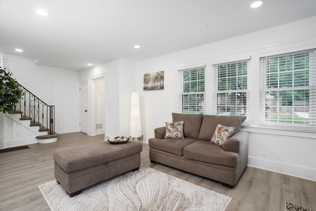 living room featuring light wood-type flooring