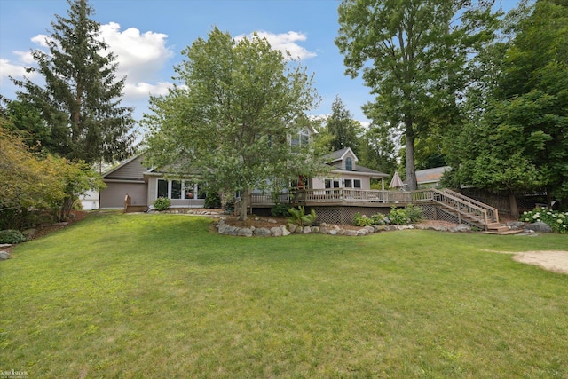 view of yard with a deck