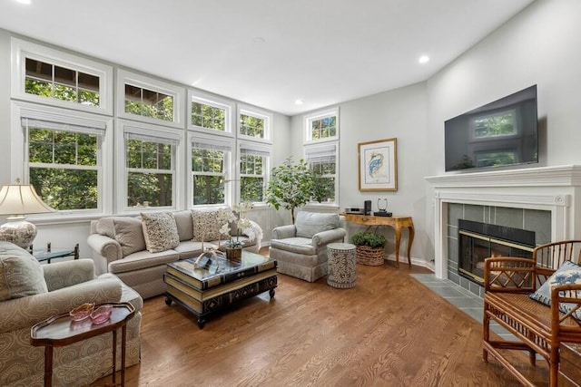 sunroom with a fireplace