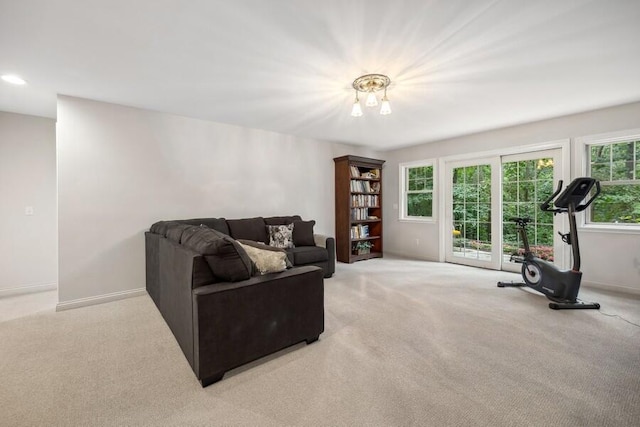 living room with light colored carpet