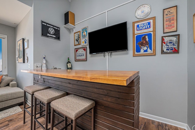 bar with wood-type flooring