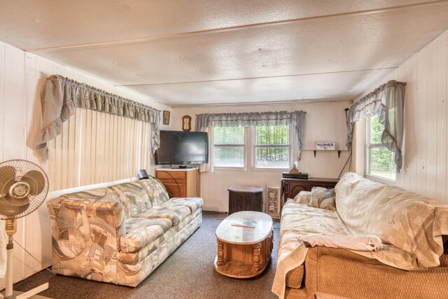 11451 Hemlock Ave, Lake, MI 48632 - living area featuring carpet flooring and wood walls