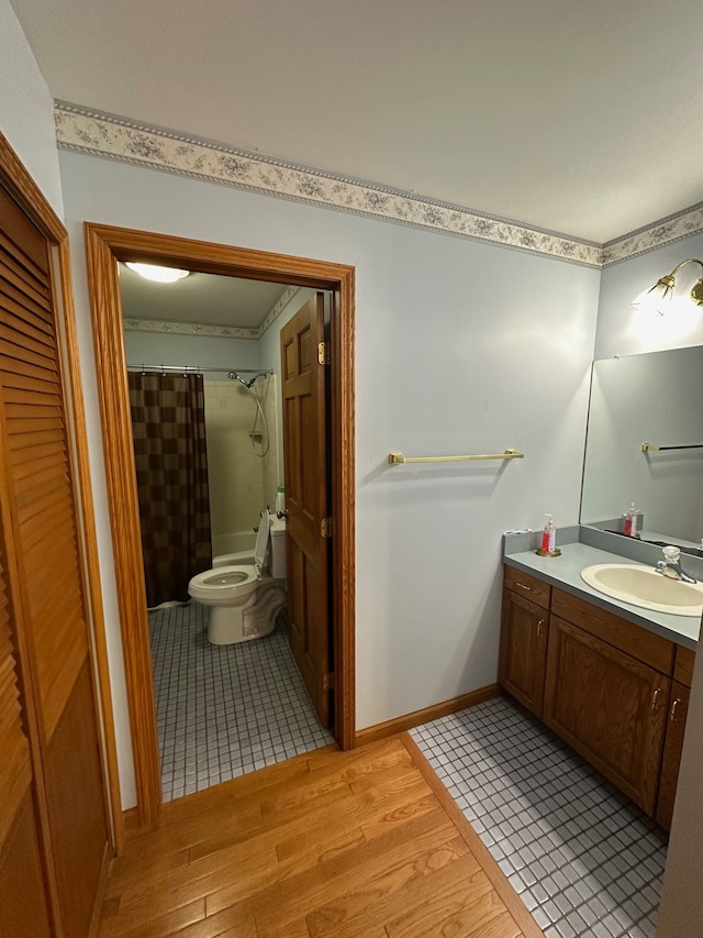 bathroom featuring vanity, toilet, and wood-type flooring