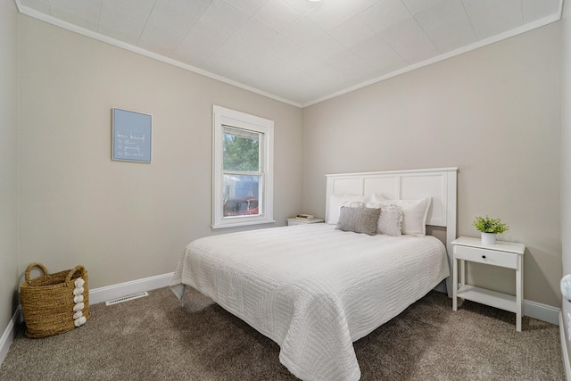 bedroom with carpet and ornamental molding