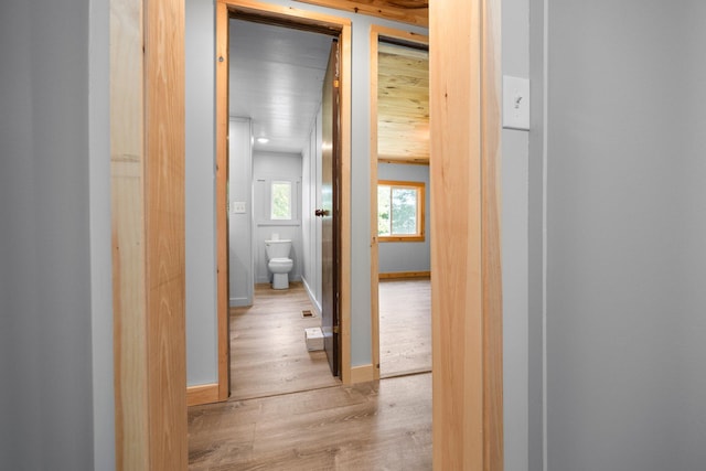 corridor with light wood-type flooring