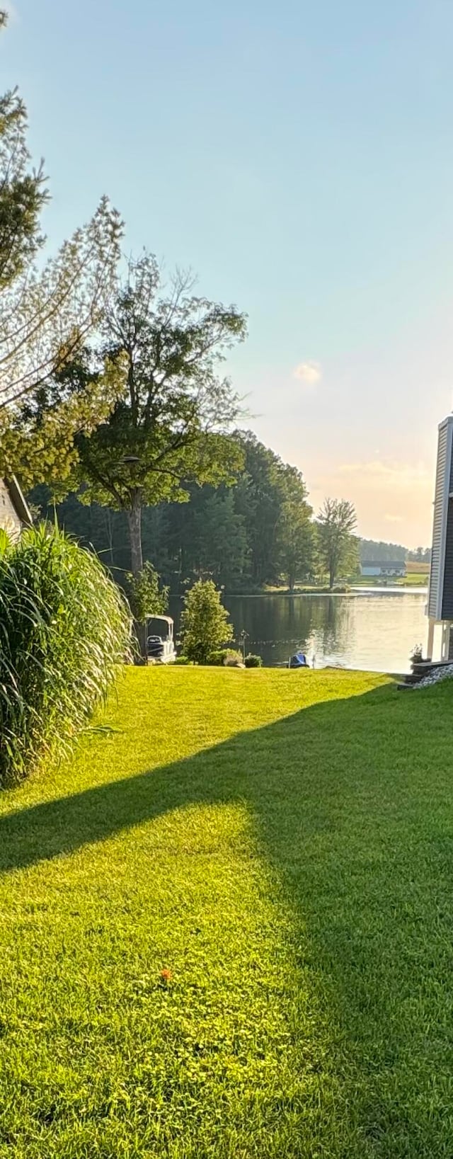 view of yard with a water view