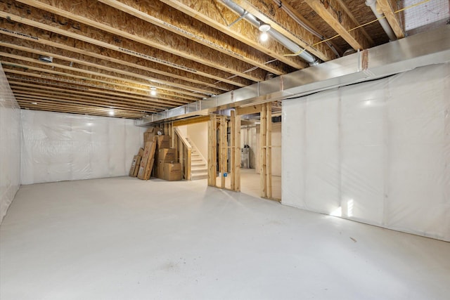 unfinished basement with stairway