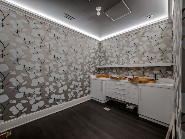 bathroom featuring hardwood / wood-style floors and vanity