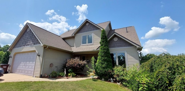 craftsman-style house featuring a front lawn and a garage