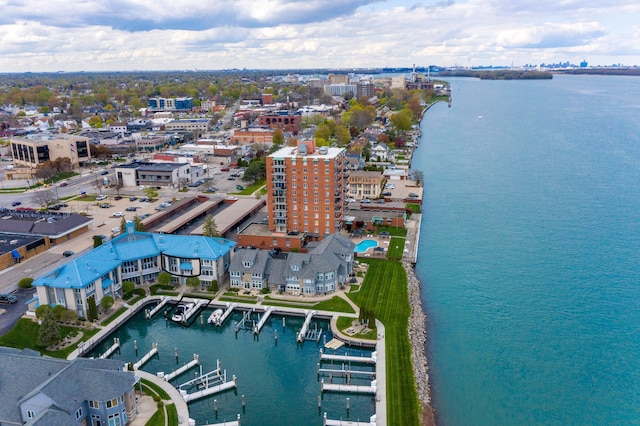 aerial view with a water view