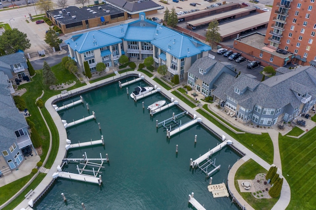 bird's eye view featuring a water view