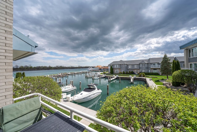 property view of water with a boat dock