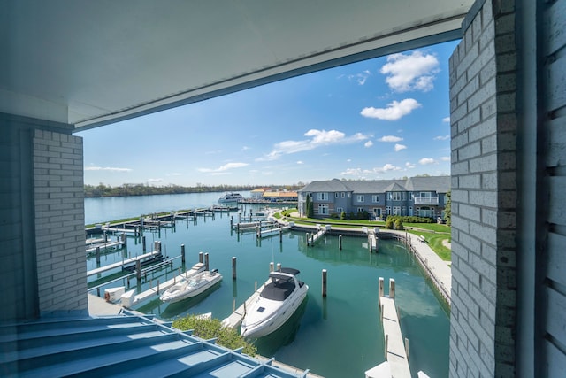 dock area featuring a water view