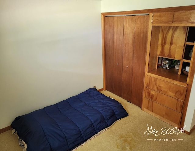 carpeted bedroom featuring a closet