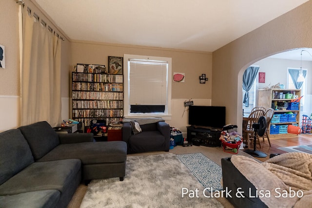 living room with hardwood / wood-style floors