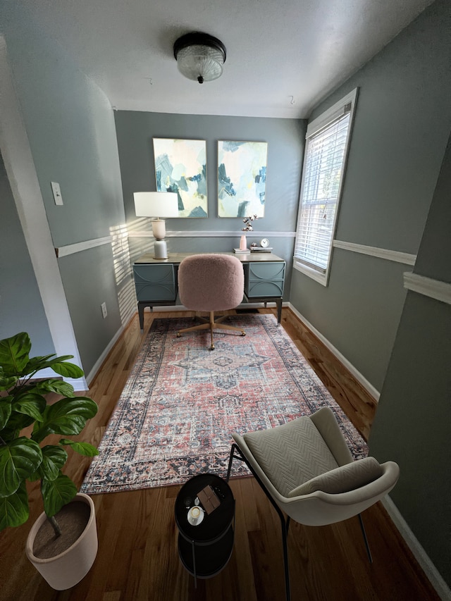 home office featuring hardwood / wood-style floors