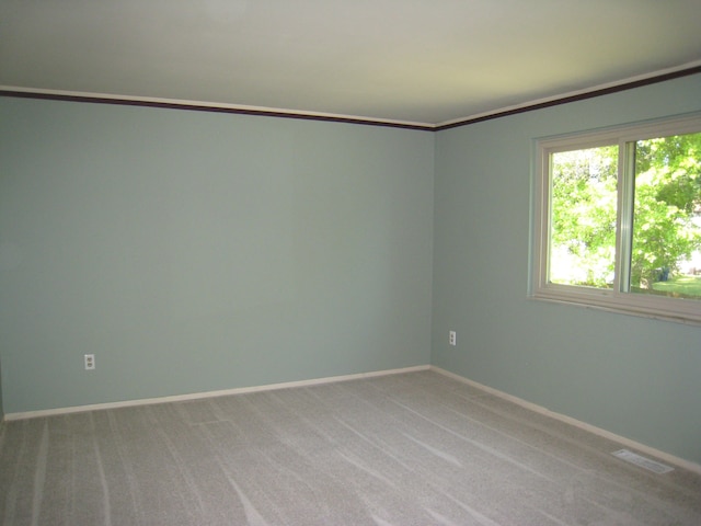 carpeted empty room with crown molding