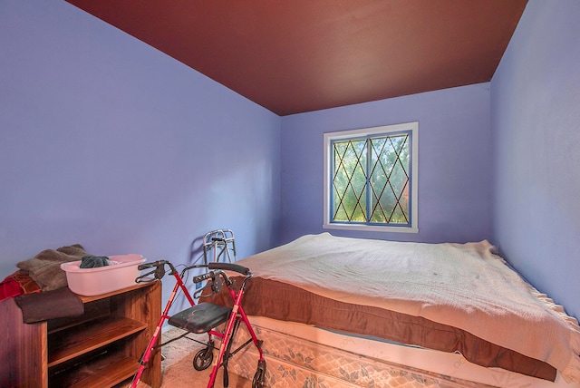 bedroom featuring vaulted ceiling