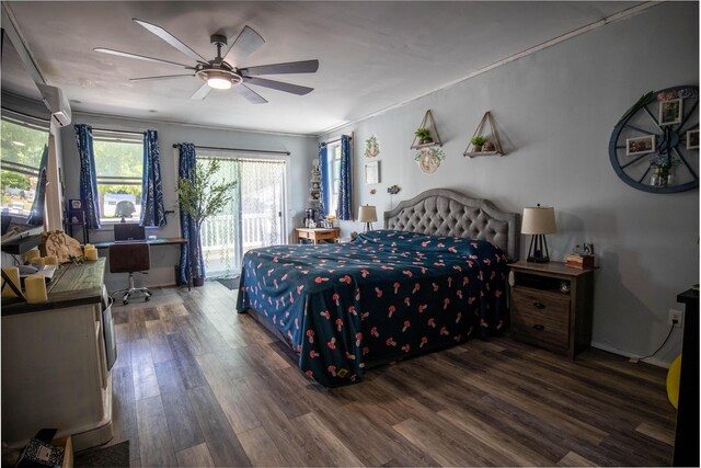515 Locust St, Howard City, MI 49329 - bedroom featuring wood finished floors, access to outside, a desk, and ceiling fan