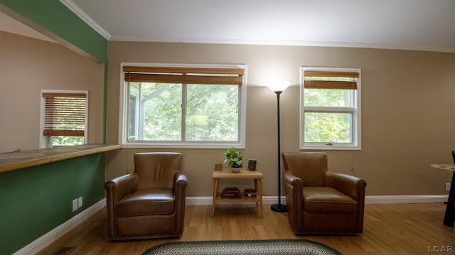 4241 Echo Cv, Manitou Beach, MI 49253 - living area with ornamental molding, wood finished floors, healthy amount of natural light, and baseboards