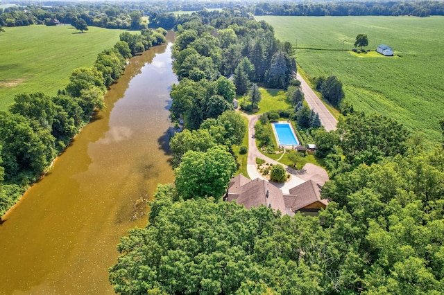 bird's eye view with a rural view and a water view