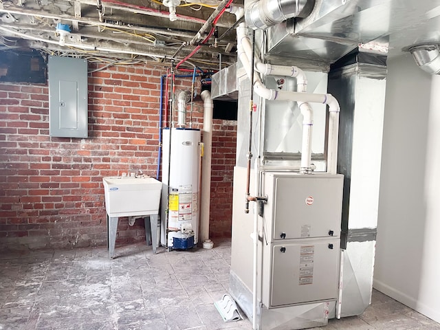 488 Parkview Dr, Detroit, MI 48214 - utilities featuring water heater, electric panel, a sink, and heating unit