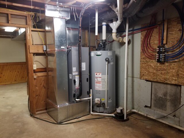 9034 W Bass Lake Rd, Irons, MI 49644 - utility room with water heater