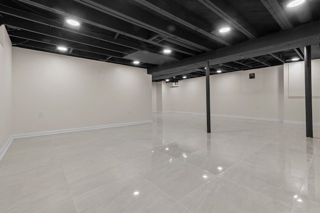 basement with light tile patterned floors