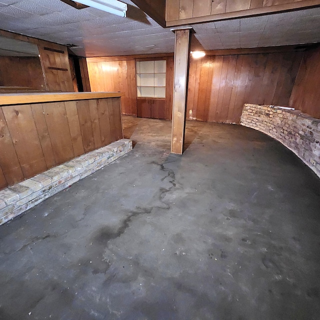 basement with wooden walls