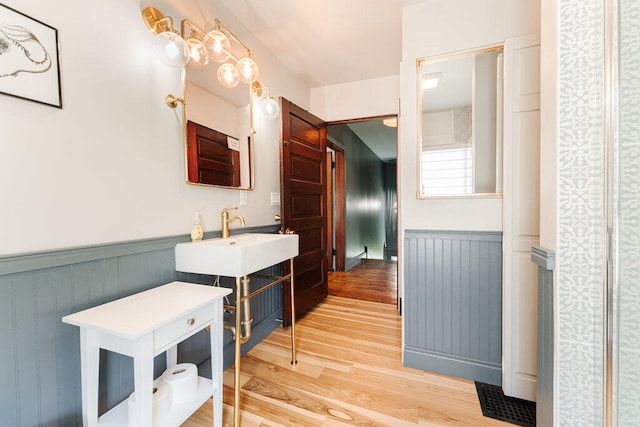 bathroom with wood-type flooring and sink