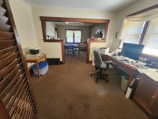 view of carpeted home office