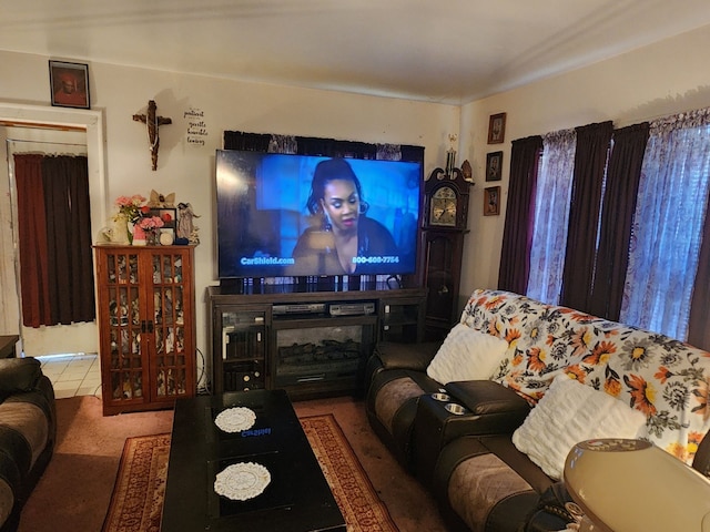 living room featuring carpet