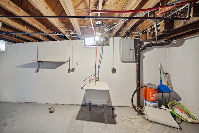 basement featuring electric panel and a wealth of natural light